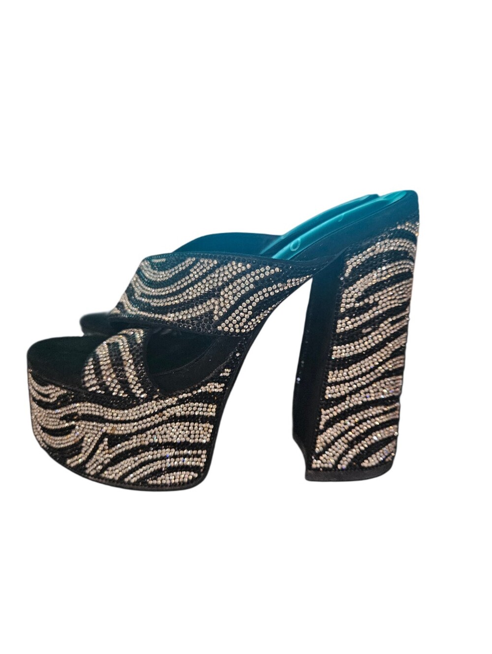 London Rag Rhinestone Zebra Platform Mules 7 - Picture 5 of 11